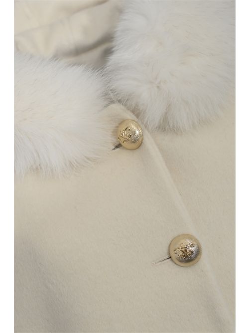 Mantella CD1223 effetto lana con inserti in pelliccia di volpe Panna YES LONDON | CD1223PANNA